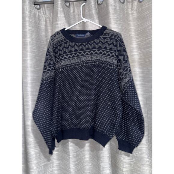 Van Heusen black and gray Fair Isle pattern oversized sweater men's size large - Picture 2 of 7